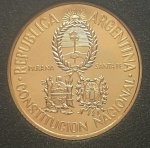 Argentina, 50 Pesos 1994 Proof , Km# 117 - Ouro 0.900 - 8.06 g - 22mm - Comemorativa: Convenção Constitucional Nacional - Flor de Cunho