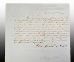 DUQUE DE CAXIAS AINDA COMO MARQUES: TITULO DE ENGAJAMENTO EMITIDO PARA O CORNETEIRO DO EXERCITO IMPERIAL ANASTACIO DA COSTA, PRIMO DO DUQUE DE CAXIAS FILHO DO COMENDADOR  JOSÉ ANASTÁCIO DA COSTA LIMA  ASSINADO PELO MARQUES DE CAXIAS E DATADO DE 4 DE SETEMBRO DE 1861. 35 X 23 CM