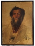 MAXIMINIANO MAFRA (1823-1908)  ESTUDO COM FIGURA DE NEGRO  ASSINADO COM MONOGRAMA M M. OLEO SOBRE CANVAS. UM FABULOSO RETRATO TOMADO DE UM MODELO VIVO, A FIGURA DE UM NEGRO PROVAVELMENTE UM ESCRAVO OU UM LIBERTO. NA ACADEMIA IMPERIAL DE BELAS ARTES. ESTE GÊNERO DE PINTURA CHAMADO DE PINTURA ETNICA FUNCIONAVA AO MESMO TEMPO  COMO UM LABORATÓRIO DIDÁTICO DENTRO DA ACADEMIA MAS TAMBÉM COMO REGISTRO DOS GRUPOS ÉTNICOS QUE CONSTITUIM A POPULAÇÃO BRASILEIRA NOS OITOCENTOS. A FIGURA RETRATADA EMBORA SENDO UM HOMEM DA RAÇA NEGRA TEM TRAÇOS QUE PERMITEM VERIFICAR UM CARATER DE MISCIGENIA COM A RAÇA BRANCA. O NARIZ MAIS AFILADO CONTRASTA COM A TEZ ESCURA E OS CABELOS ENCARACOLADOS EM DESALINHO. VESTE UMA CAMISA SIMPLES DE ALGODÃO BRANCO, TÍPICAS DE UM TRABALHADOR. EM TUDO O QUE TRANSPARECE NOS TRAÇO DE MAXIMINIANO MAFRA É A SOLENE EXPRESSÃO DE FORÇA E DIGNIDADE QUE TRANSCENDE ÀS TINTAS. UM TRABALHO FABULOSO DE UM ALUNO DE VICTOR MEIRELLES QUE SE FORNARIA DEPOIS PROFESSOR DA ACADEMIIA IMPERIAL DE BELAS ARTES. PERCEBE-SE NOS TRAÇOS DE MAXIMINIANO MAFRA AS PRÓPRIAS DIGITAIS DO MESTRE VICTOR MEIRELLES. A TENTATIVA PIONEIRA DE ESTABELECER SESSÕES DE MODELO VIVO EM MOLDES EUROPEUS CHOCOU-SE COMO MORALISMO RÍGIDO DA SOCIEDADE PATRIARCAL DO BRASIL NO SEC. XIX.  A CONTRATAÇÃO DE ESCRAVOS PARA POSAR NUS ERA INADIMISSÍVEL PELO ESCÂNDALO QUE GERARIA NA ELITE DA CORTE, O QUE FORÇOU OS PROFESSORES A UTILIZAREM PESSOAS COM DEFICIÊNCIAS FÍSICAS, IDOSOS OU ATÉ MESMO ARQUEIROS DO PAÇO NAS AULAS.OS TIPOS ÉTNICOS COMO ESTE PRECEIOSO RETRATO DE MAXIMINIANO MAFRA SÃO UM REGISTRO RARO E VEEMENTE DA MATIZ DA POPULAÇÃO BRASILEIRA DA ÉPOCA. BRASIL, MEADOS DO SEC. XIX. 66 X 50 CMNOTA: JOÃO MAXIMIANO MAFRA 1823-1908 -  Nascido e falecido no Rio de Janeiro. Aluno de Manuel de Araújo Porto-Alegre e de Victor Meirelles na Academia Imperial de Belas-Artes (na qual ingressou em 1835), tomou parte nas Exposições Gerais de Belas Artes em 1842, 1843 (Tomás Gonzaga no Cárcere), 1845 (Morte de Sócrates), 1846 e 1847, recebendo nesse último ano medalha de ouro. É de João Maximiano Mafra o projeto para a estátua eqüestre em bronze de Dom Pedro I, executada em Paris, por Louis Rochet e inaugurada em 30 de março de 1862 no Rio de Janeiro. Contudo, seria no campo da atividade didática que Mafra mais se distinguiria. Professor substituto de Pintura Histórica da Academia, por concurso, desde 1851, a 12 de agosto de 1854 era nomeado secretário da instituição, permanecendo nesse cargo até aposentar-se em 1890. Em 1856 tornara-se ainda professor efetivo de Desenho de Ornatos, disciplina que lecionou igualmente até 1890.  Foi ainda Secretário da Academia com eximia gestão. O artista morreu com 85 anos, cego mas lúcido, tanto que ainda em 1907 esclareceu a Araújo Viana diversos detalhes relativos à Coroação de Dom Pedro II, de Porto-alegre, deixada por esse inacabada, e na qual colaborou, traçando-lhe a quadrícula e os primeiros esboços de perspectiva, e nela pintando, inclusive, duas cabeças. O PARADIGMA DA PINTURA DE  ESCRAVOS NO SEC. XIX -  Antes mesmo da fundação oficial da academia (em 1826), artistas da Missão Francesa como Jean-Baptiste Debret documentaram o cotidiano dos escravoSnas ruas do Rio de Janeiro. Suas aquarelas e desenhos servem como base visual sobre o trabalho e a vida desses indivíduos. Apesar das limitações, a temática escravista e a figura negra ganharam as telas de pintores formados na academia. Nomes como Antônio Firmino Monteiro utilizaram suas obras, a exemplo de "Retrato de Senhor" (1887), para criticar a marginalização dos escravos alforriados. Além disso, pintores como Estêvão da Silva  filho de pais escravos  ingressaram na instituição e se destacaram no cenário artístico da época. O retrato individual no século XIX era um privilégio quase exclusivo da elite branca. No entanto, obras raras fugiram a essa regra, como o Retrato do intrépido marinheiro Simão (1853), de José Correia de Lima, e quadros pintados por Pedro Américo que deram rosto, nome e dignidade a homens negros em pleno período escravocrata. A maioria dos modelos vivos negros que posavam nus ou para retratos na AIBA era de escravos de ganho ou libertos em situação de extrema pobreza. Posar como modelo era uma das poucas alternativas de subsistência subserviente em uma sociedade estruturalmente racista. O ensino acadêmico importado da Europa priorizava a representação da anatomia clássica greco-romana. Alunos e professores frequentemente usavam corpos negros para exercitar técnicas de sombreamento, musculatura e textura, mas muitas vezes alteravam suas feições nas obras finais para aproximá-las dos padrões eurocêntricos. Em 1840, alunos chegaram a sugerir formalmente a importação de modelos europeus por considerá-los mais "adequados" ao ideal de beleza. Ao contrário dos artistas, os nomes dos modelos vivos raramente eram registrados nos arquivos oficiais da Academia ou nos títulos das telas. Eles eram catalogados sob termos genéricos como "estudo de cabeça", "modelo vivo" ou classificados por estereótipos da época, apagando suas identidades individuais
