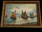Quadro OST , Marinha , Lauro Alves,  moldura antiga em madeira entalhada, mede 52x43 cm largura