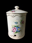 Antigo e lindo filtro de água em porcelana branca com pintura de flores, com tampa, mede 35x25 cm diam