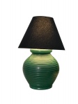 Antigo potiche italiano em faiança , montado como abajur com policromia em verde esmeralda canelado, cúpula nova em linho preto , Funcionando . nova instalação mede 58 cm altura, corpo mede 28 x 25 cm.