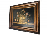 Antigo quadro óleo sob madeira , pintura de flores, moldura em madeira , mede 55x45 cm largura