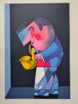 Inos Corradin, Saxofonista, gravura, tiragem 67/100, 70x50cm, Assinatura Serigrafada, sem moldura
