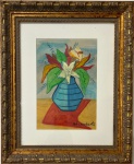 Di Cavalcanti, vaso de flor, técnica mista sobre cartão, 30 X 20 cm, assinado no canto inferior direito, Obra com Certificado