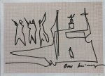 Oscar Niemeyer, rascunho, caneta esferográfica, sobre papel, 27 X 37 cm, assinado no canto inferior direito