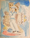Cicero Dias, aquarela sobre papel, 23 X 18 cm, assinado no canto inferior direito, obra com documento