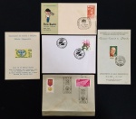 filatelia - lote com 3 Envelopes + 2 cartões comemorativos do Correios -  de Primeiro Dia de Circulação - em bom estadode conservação - maior (11,5x16) cm.
