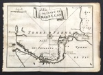 gravura - Detroit de Magellan - publicado na obra -" Relation dun voyage fait en 1695, 1696, & 1697 - François Froger - (Paris, c.1700)" - imagem (13x18,5) cm. - folha (14,5x21)cm. - papel com as bordas irregulares amareladas - furos de bicho.