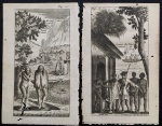 gravura - lote com 2 gravuras  - publicado na obra -" Relation dun voyage fait en 1695, 1696, & 1697 - François Froger - (Paris, c.1700)" - imagem (13x6,5) cm. - folha (14,5x9)cm. - papel com as bordas irregulares amareladas - furos de bicho.