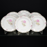PORCELANA, seis (6) pratos fundos, ornamentação floral policromada, arremates a ouro, marca SCHMIDT (Pomerode, SC; Mauá, SP; Campo Largo, PR, fundada em 1945, ainda em atividade, maior fábrica de porcelana da América Latina), medindo 23 cm diâmetro, vide foto.