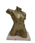 TONNY -ANTIGA ESCULTURA EM BRONZE REPRESENTANDO TORSO MASCULINO COM BASE EM MADEIRA. ASSINADA. MEDINDO 30 X 19 X 13 CM E A BASE 24 X 13.5 CM