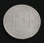 NUMISMÁTICA - MOEDA 5 PESETAS ESPANHA 1885 PRATA. 24.6 GRAMAS. 4 CM