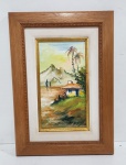 MARIA AUGUSTA - ANTIGO QUADRO ÓLEO SOBRE TELA. "CASARIO". MEDINDO A MOLDURA 48 X 34 CM