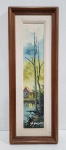 MARIA AUGUSTA - ANTIGO QUADRO ÓLEO SOBRE EUCATEX " PAISAGEM ". MEDINDO A MOLDURA 55.5 X 20.5 CM