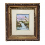 AUTOR NÃO IDENTIFICADO - ANTIGO QUADRO ÓLEO SOBRE EUCATEX " MARINHA " , RICAMENTE EMOLDURADO. ASSINADO NO CIE, MEDINDO 27 Z 24.5 CM