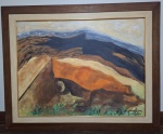 Esta expressiva obra em óleo sobre tela, intitulada Cratera Colorida, é uma criação da artista Reg