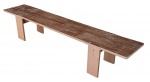 Banco rústico em madeira pintada - 40x209 cm - com fendas naturais nos lados e desgastes na pintura.