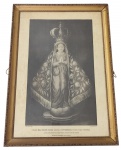 Antiga litografia Nossa Senhora 66x45 cm - em moldura de madeira pintada com vidro 74x53 cm - com pontos amarelados pela ação do tempo.