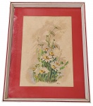 NORMA JOHANSEN - Pintura s/ papel  33x23 cm - emoldurado em moldura em madeira pintada, paspatur e vidro 47x37 cm - acid 1954 - com pontos amarelados pela ação do tempo.