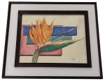 NORMA JOHANSEN - Pintura s/ papel  23x29 cm - emoldurado em moldura em madeira e paspatur  36x41 cm - acid 2023 - com pontos amarelados pela ação do tempo.