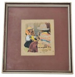 NORMA JOHANSEN - Pintura s/ papel  12,5x11,5 cm - emoldurado em moldura em madeira e paspatur 25x23 cm - acid 1955 - com amarelados pela ação do tempo.