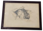 NORMA JOHANSEN - Pintura s/ papel 23x33 cm - emoldurado em moldura em madeira e vidro 28x37 cm - acid 1956 - com amarelados pela ação do tempo.