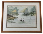AUTOR NAO IDENTIFICADO - Pintura s/ papel  18x24 cm - emoldurado em moldura em madeira com paspatur e vidro anti reflexo 26x32 cm - com amarelados pela ação do tempo.