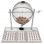 AZ DE OURO - Jogo bingo em metal e madeira com 75 bolinhas - COMPLETO - 42x50x30 cm - com desgastes do uso.