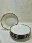 Jogo de 6 pratos fundos de massa, sopa em porcelana Renner Donaire, barra azul com ouro. Medindo 22cm de diâmetro.