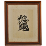 SIGAUD, EUGÊNIO DE PROENÇA (Santo Antônio de Carangola, RJ, 1899 - RJ, 1979)  Cavalos Empinando. Gravura. Tiragem 3/100. Ass. e datado, cid. 17 x 23 cm (MI). 28 x 35 cm (ME). Apresenta o marcante traço expressionista de Sigaud, com linhas pretas fortes e enérgicas que transmitem dinamismo, força e o movimento dramático dos cavalos empinando. Sigaud foi uma figura de grande relevância no modernismo brasileiro. Formado também em arquitetura e engenharia, destacou-se nacionalmente por suas pinturas murais monumentais e por sua abordagem crítica, social e humanitária