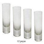 Conjunto constando de 12 copos de vidro. Esses  copos são ideais para servir doses de cachaça, tequila, vodka ou licor.13 cm.