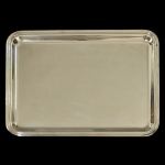 CHRISTOFLE, France - Bandeja retangular em metal francês, espessurado a prata lisa com bordas frisadas. 43 x 33 cm.