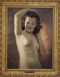 TONY KOEGL - Agouro. Óleo s/ tela. 67 X 48 cm (MI). 84 X 68 cm (ME).Tony Koegl nasceu em 1898, no Tirol, Áustria, e chegou ao Brasil por volta de 1923. Formado pela Academia de Artes de Innsbruck, estabeleceu-se inicialmente em São Paulo e, posteriormente, em Limeira, onde realizou retratos para famílias importantes e instituições tradicionais. No final da década de 1930, retornou à capital paulista, tornando-se conhecido pelas numerosas encomendas de retratos da elite e da classe média. De formação acadêmica, Koegl destacou-se pelo traço refinado, pelas cores claras e pelas composições harmoniosas. Produziu retratos, nus, alegorias e obras de caráter político, construindo uma trajetória relevante dentro da arte brasileira ligada à imigração europeia.