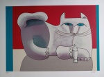 Inos Corradin, Gato, gravura, tiragem 63/100, ASSINATURA SERIGRAFADA, 50x70cm, sem moldura