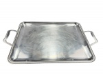 METAL INOX, uma (1) bandeja retangular confeccionado em aço inox da manufatura MERIDIONAL, medindo 55,5x35cm.