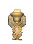 LUMINÁRIA, uma (1) arandela para uma lâmpada confeccionado em metal cobreado, haste curva no feitio de arabesco com aplique de folhagem, base oitavada, apresenta sinais de oxidação, medindo 17,5x17x12cm.