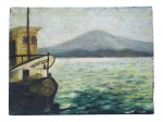 S. ALEXANDRE, "Marinha", pintura sobre papelão, apresentando falhas na borda, medindo 15,5x20,5cm.