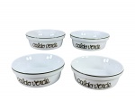 PORCELANA SCHMIDT, quatro (4) tigelas para caldo verde confeccionadas em porcelana na tonalidade branca, inscrição CALDO VERDE e filete na tonalidade verde, medindo 5x15cm.