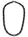 BIJUTERIA, um (1) colar com contas esféricas e cilíndricas confeccionadas em HEMATITA, necessita novo fecho, medindo 44,5cm de comprimento.