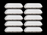 <b>NORITAKE & VARIG</b>, dez (10) petisqueiras confeccionados em porcelana esmaltada na tonalidade branca, formato oitavado, bordas decoradas por guirlanda de folhagens e filetes em prata, alguns apresentando pequenas falhas na prateação, medindo 17x14cm.