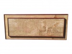 TAPEÇARIA, uma (1) tapeçaria Gobelin representando cena de época, moldura em madeira com sinais de cupim, paspatur em tecido com manchas e falhas, vendido no estado da foto, medindo 63,5x153cm e somente tapeçaria 133,5cm.