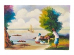 MILTON MARIANO, Lavadeira, óleo sobre tela, não possui moldura, possui pequeno sinal de cupim e pequena falha na borda, vide foto, medindo 24x35cm.