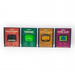 VIDEO GAMES, quatro (4) cartuchos de videogame para o sistema Atari, todos da marca Activision, sendo: A) Megamania  A Space Nightmare; B) Tennis; C) Chopper Command; D) River Raid. Peças usadas, não testadas e sem garantia de funcionamento.
