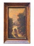 QUADRO, Paisagem, OST, moldura em madeira com patina dourada apresentando falhas na patina e pintura com marcas do tempo e leves falhas, medindo 41x27,5cm e obra 31,5x18cm.