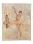 QUADRO, Bailarinas, óleo sobre tela, não possui moldura, apresenta um furo e marcas do tempo, medindo 52,5x41cm.