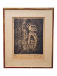 ASSINATURA DESCONHECIDA, Sem Título, xilogravura, tiragem 30/33, moldura em madeira com patina dourada/vermelha apresentando falhas e com ausência do vidro frontal, medindo 52x43cm e obra 36x27cm. 