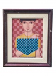 Luiz Canabrava (1926-2000), Menino e Pipa, óleo sobre tela, datado de 1982, apresenta furo, moldura em madeira com patina em tom de mogno apresentando falhas, medindo 42x36cm e obra 30x24cm.