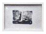 ASSINATURA DESCONHECIDA, Arte Abstrata, P/A, apresenta sinais de fungos, moldura em madeira com patina branca e proteção em vidro, leves falhas na moldura, medindo 38x53cm.