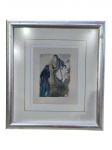 QUADRO, uma (1) reprodução da obra de Salvador Dali, nomeada Céu Canto 27, moldura em madeira com patina prateada, apresentando ranhuras, frente em vidro, medindo 64x58cm. 
